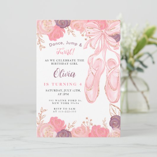 フローラバレリナバレエスリッパーズガール誕生日 招待状 (スタンド正面)