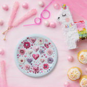 フローラバレンタインデーハート ペーパープレート (パーティー)