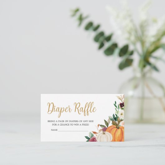 フローラバーガンディカボチャ赤ちゃんシャワーおむつラッフル エンクロージャーカード (スタンド正面)