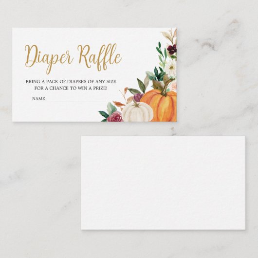 フローラバーガンディカボチャ赤ちゃんシャワーおむつラッフル エンクロージャーカード (正面/裏面)