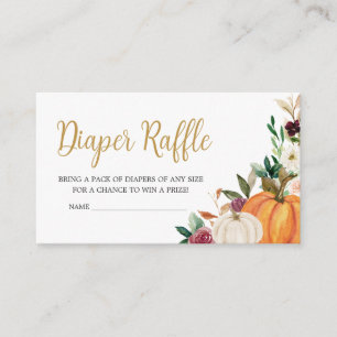 フローラバーガンディカボチャ赤ちゃんシャワーおむつラッフル エンクロージャーカード
