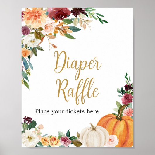 フローラバーガンディカボチャ赤ちゃんシャワーおむつラッフル ポスター (正面)