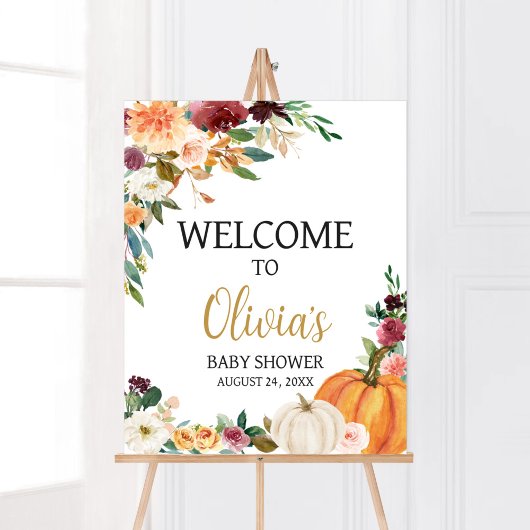 フローラバーガンディーカボチャ赤ちゃんシャワーへようこそ ポスター