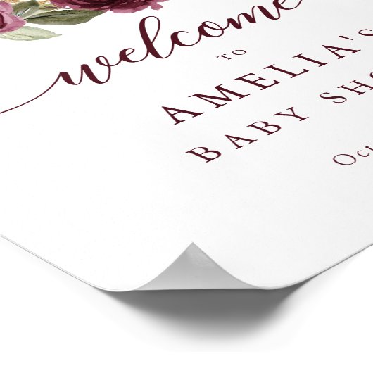 フローラバーガンディーカボチャ赤ちゃんシャワー歓迎サイン ポスター (角)