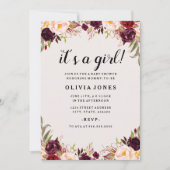 フローラバーガンディーピンクベビーシャワー招待状 招待状 (正面)
