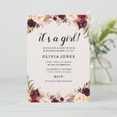 フローラバーガンディーピンクベビーシャワー招待状 招待状 (スタンド正面)