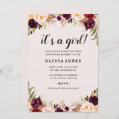 フローラバーガンディーピンクベビーシャワー招待状 招待状 (正面/裏面)
