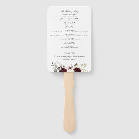フローラバーガンディーホワイトグリーン結婚式 プログラム ハンドファン (裏面)