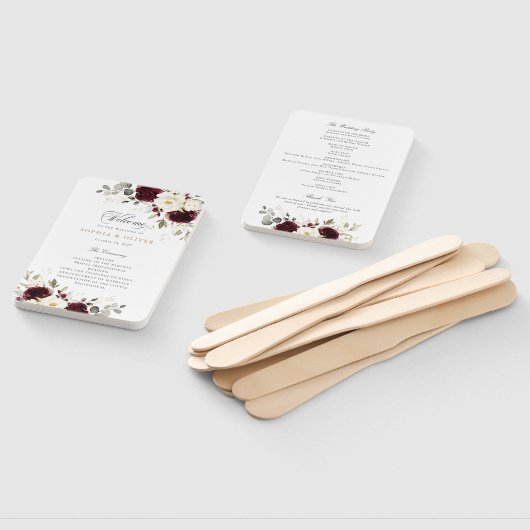 フローラバーガンディーホワイトグリーン結婚式 プログラム ハンドファン (組立なし)