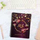 フローラバーガンディ金ゴールド幾何学モノグラム2022 プランナー手帳