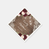 フローラバーグンディ素朴ウッドレースのストリングライト スタンダードカクテルナプキン (角)