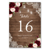 フローラバーグンディ素朴ウッドレースのストリングライト テーブルナンバー (正面)