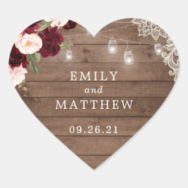 フローラバーグンディ素朴ウッドレースのストリングライト ハートシール