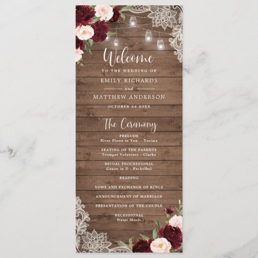 フローラバーグンディ素朴ウッドレースのストリングライト プログラム (正面)