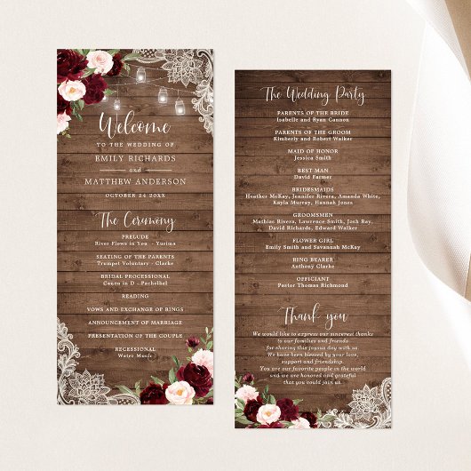 フローラバーグンディ素朴ウッドレースのストリングライト プログラム