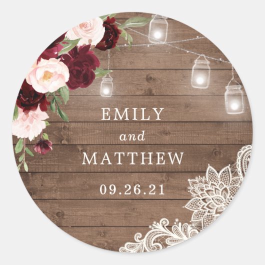 フローラバーグンディ素朴ウッドレースのストリングライト ラウンドシール (正面)