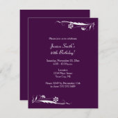 フローラバースデーパーティ招待状（ダークパープル） 招待状 (正面/裏面)