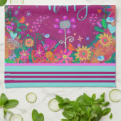 フローラバードおもしろいカラフルベハッピー引用文 キッチンタオル (折り畳み)