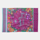 フローラバードおもしろいカラフルベハッピー引用文 キッチンタオル (横)