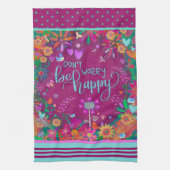 フローラバードおもしろいカラフルベハッピー引用文 キッチンタオル (縦)