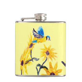 フローラバードアートイエローサンフラワー フラスク