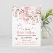 フローラバードケイズピンクベビーシャワー 招待状 (スタンド正面)