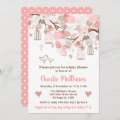 フローラバードケイズピンクベビーシャワー 招待状 (正面/裏面)