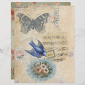 フローラバードバタフライコラージスクラップブック紙 (正面/裏面)