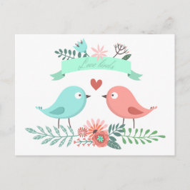 フローラバードブルーとピンクの花結婚の ポストカード