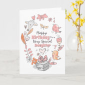 フローラバードリース娘お洒落誕生日  カード (黄色い花)