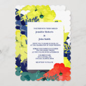 フローラバーンドオレンジイエローネイビーブルーグリーン結婚ズ 招待状 (正面/裏面)