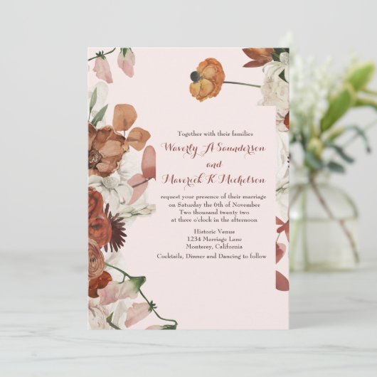 フローラバーンドオレンジダスティバラ結婚式招待状 招待状 (スタンド正面)