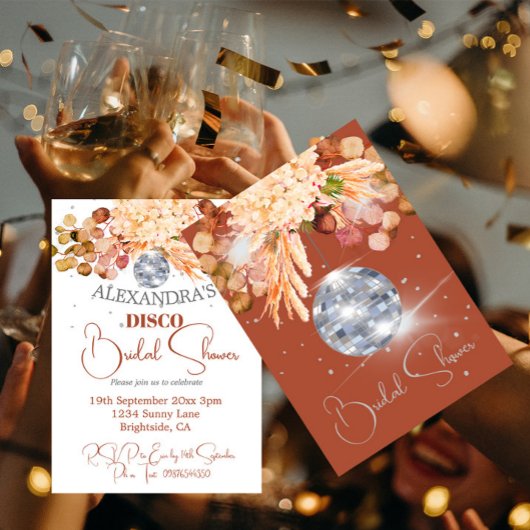 フローラバーンドオレンジディスコボールブライダルシャワー 招待状