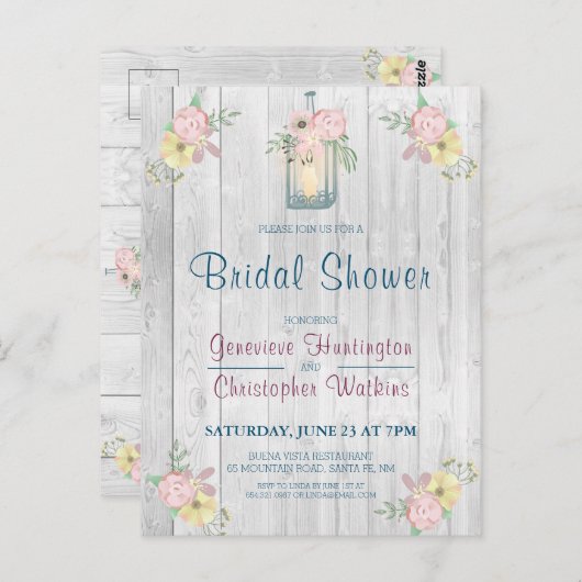 フローラバ素朴ンウッドランタンブライダルシャワー ポストカード (正面/裏面)