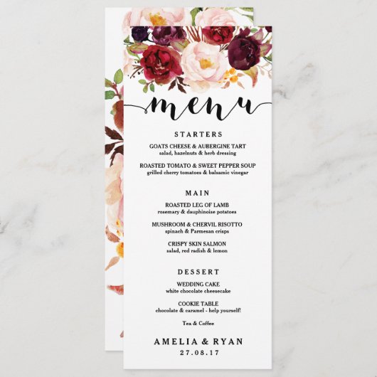 フローラバ結婚ルガンディのメニューカード メニュー (正面/裏面)