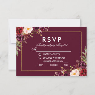 フローラバ結婚ルガンディの食事RSVP BG Meal 招待状