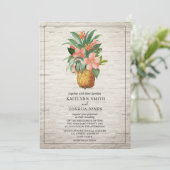 フローラパイナップルホワイトブリック結婚トロピカル 招待状 (スタンド正面)