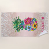 フローラパイナップル熱帯グリッター《写真》ぼけ味 ビーチタオル (正面)