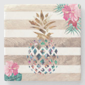 フローラパイナップル金ゴールドストライプのデザイン ストーンコースター (正面)