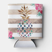 フローラパイナップル金ゴールドストライプのデザイン 缶クーラー (正面)