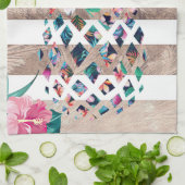 フローラパイナップル金ゴールド ストライプの キッチンタオル (折り畳み)