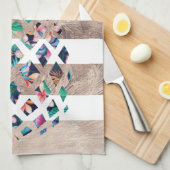 フローラパイナップル金ゴールド ストライプの キッチンタオル (四つ折り)