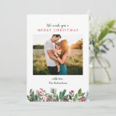 フローラパインツーフォトクリスマスホリデーカード 招待状 (スタンド正面)