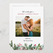 フローラパインツーフォトクリスマスホリデーカード 招待状 (正面/裏面)