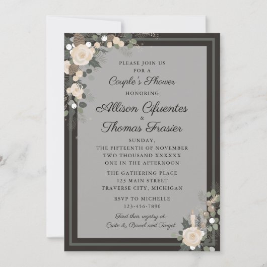 フローラパインホリデーウィンターカップルのシャワー 招待状 (正面)