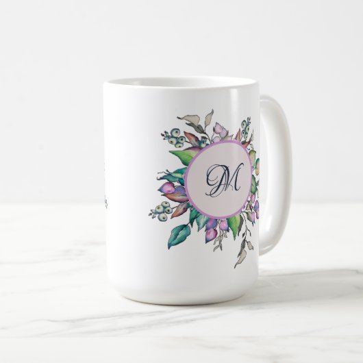 フローラパステエレガントル水彩モノグラム コーヒーマグカップ (正面右)