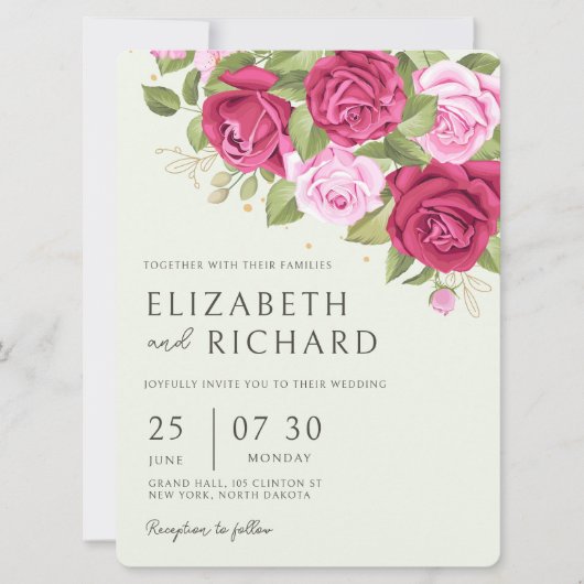 フローラパステルウォーターカラーバラ結婚ズ 招待状 (正面)