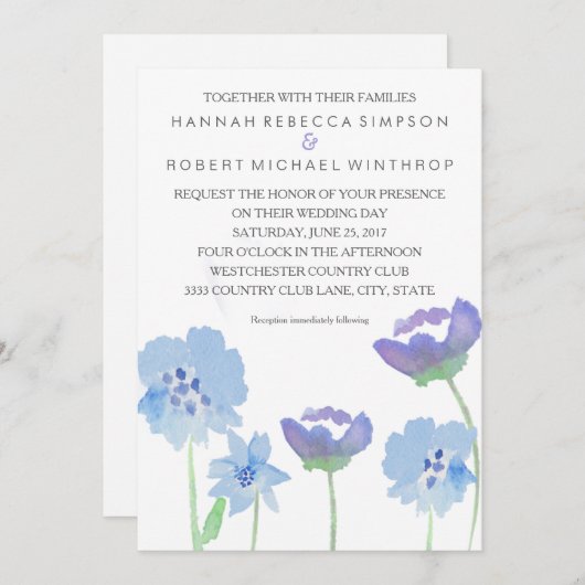 フローラパステルウォーターカラー結婚式招待状 招待状 (正面/裏面)