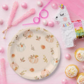 フローラパステルオレンジ秋リトルカボチャ誕生日 ペーパープレート (パーティー)