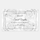 フローラパステルグレーホワイトかわいいバラ商品ラベル 長方形シール (正面)